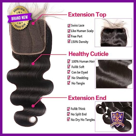 Body Wave Human Hair Bundles with 4x4 HD Lace Closure 10A Grade Virgin Hair